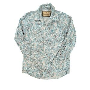 Wrangler Blue White Paisley Pearl‎ Snap Button Long Sleeve Shirt Boy's Size M
